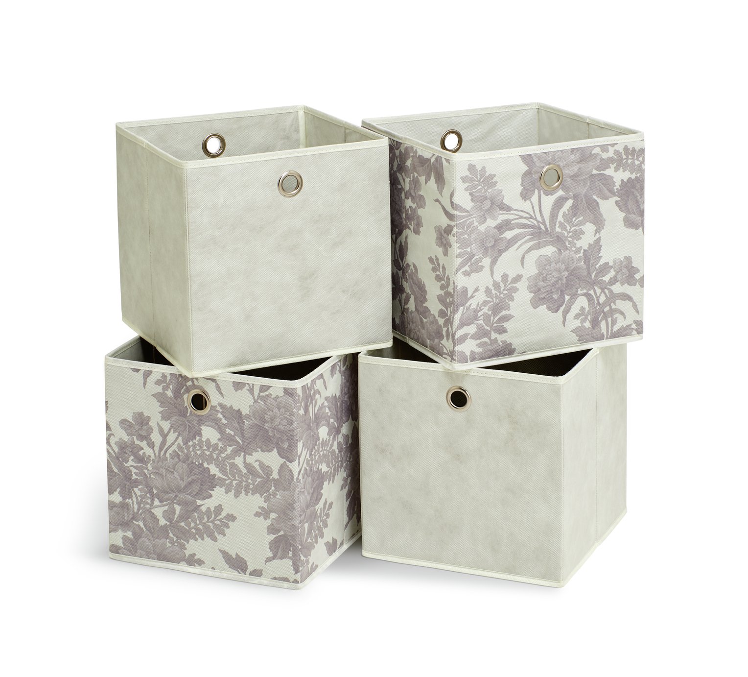 Habitat Set of 4 Squares Boxes - Grey & Floral