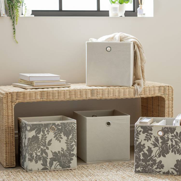Argos Home Set of 4 Squares Boxes - Grey & Floral 0