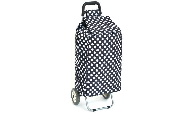 Buy 2 Wheel Folding Blue and White Polka Dot Shopping Trolley