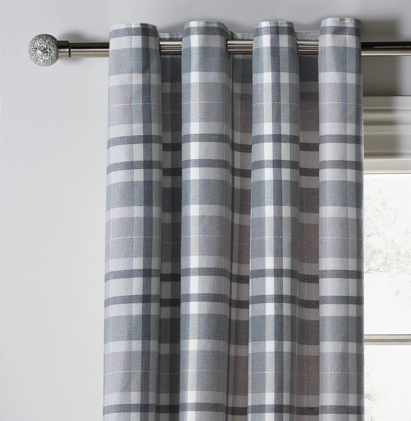 Argos Home Inverness Check Eyelet Curtains 229x229cm Grey (8492737