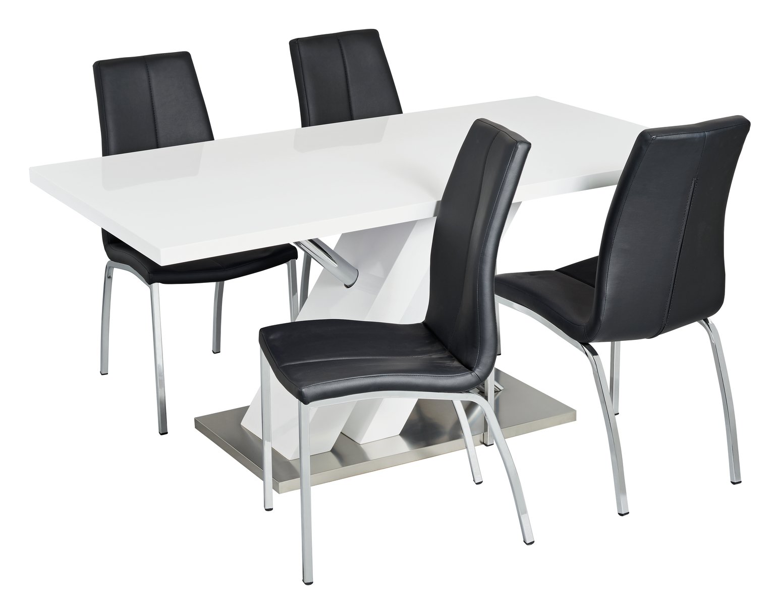 Argos Home Belvoir White Gloss Dining Table & 4 Black Chairs