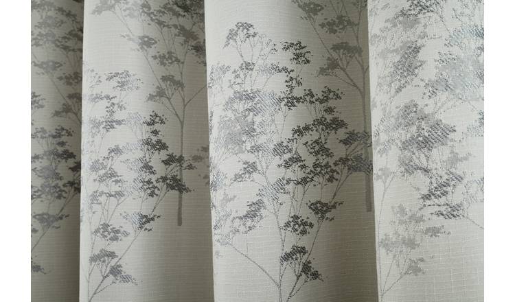 Silver Grey Stone Elmwood Trees Floral Lined Eyelet Curtains 