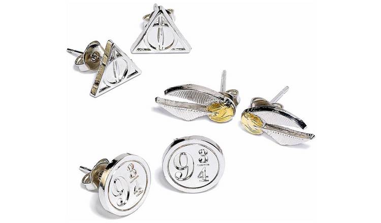 Harry Potter Silver Colour Stud Earrings - Set of 3