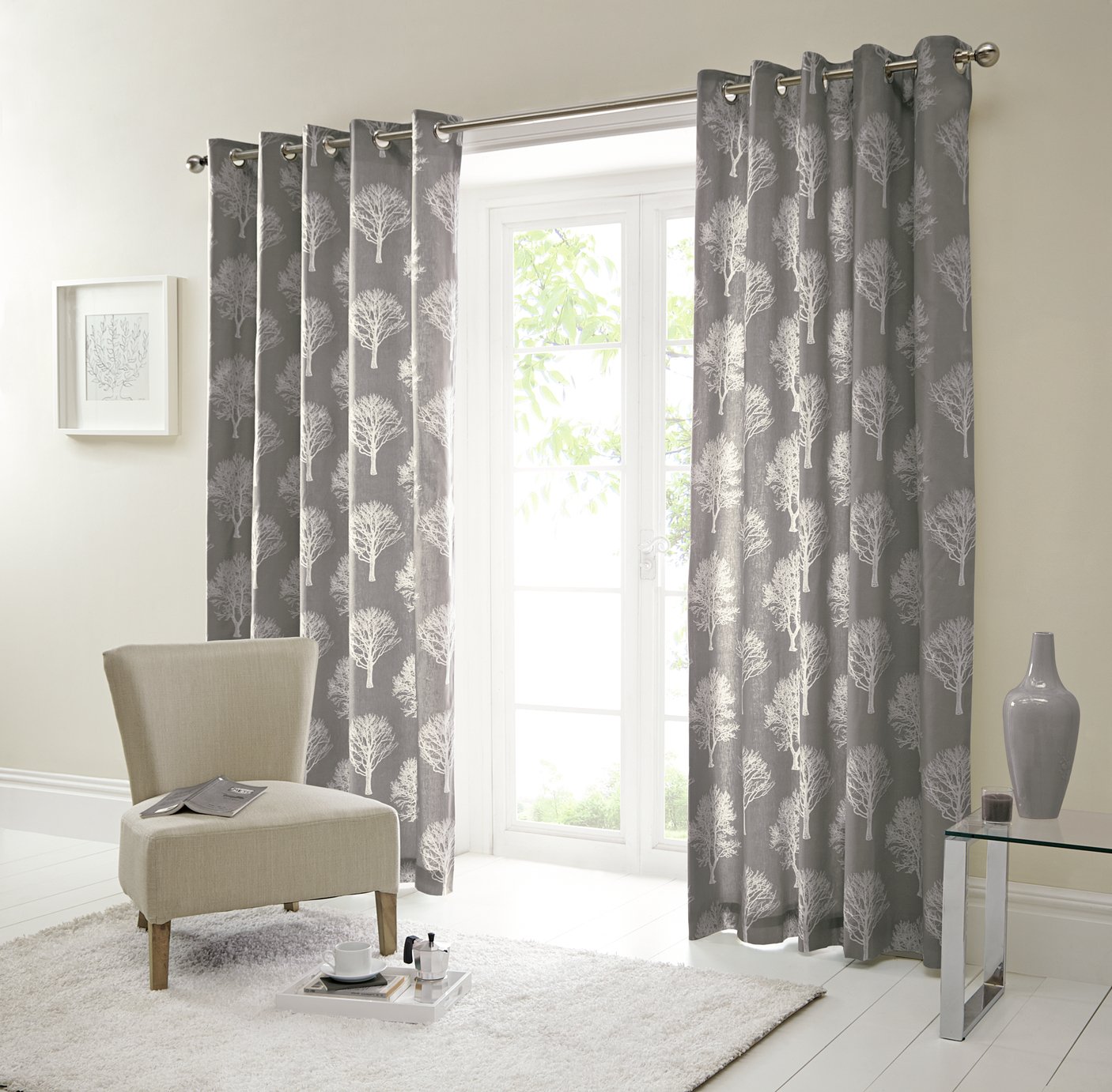 Fusion Woodland Trees Curtains - 167x182cm - Charcoal