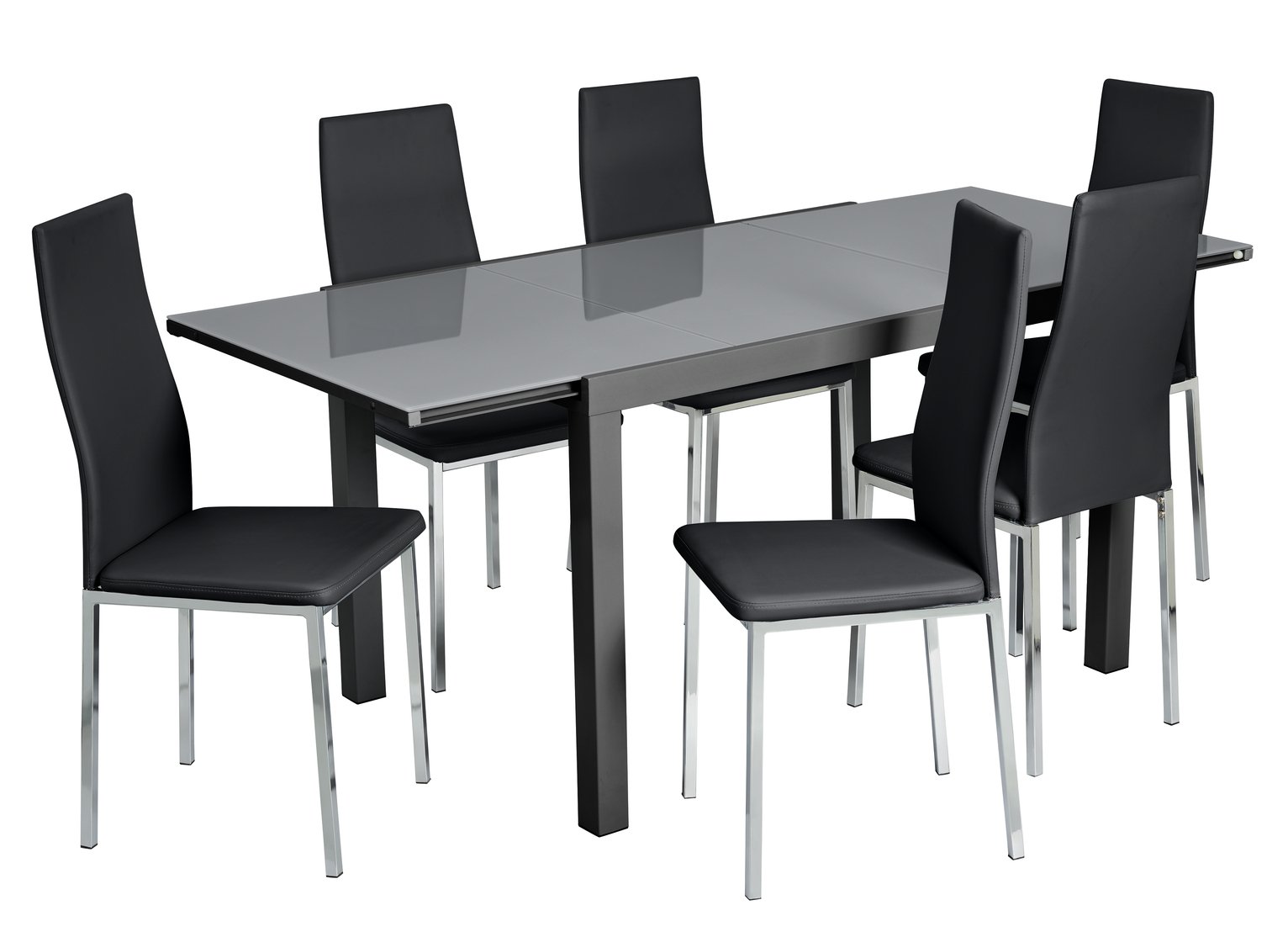 Argos Home Anton Glass Extending Table & 6 Black Chairs