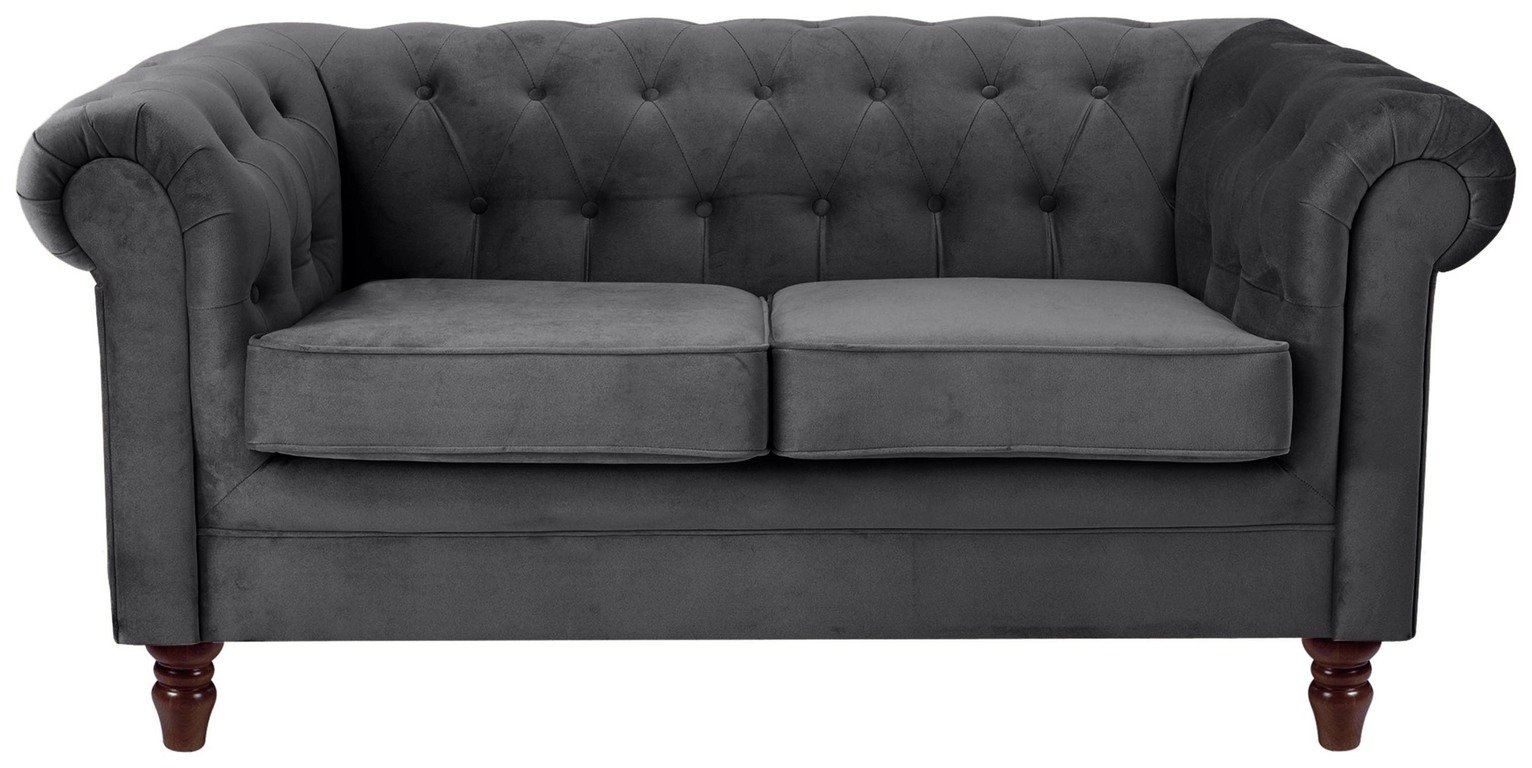 Argos Home Chesterfield 2 Seater Fabric Sofa - Charcoal
