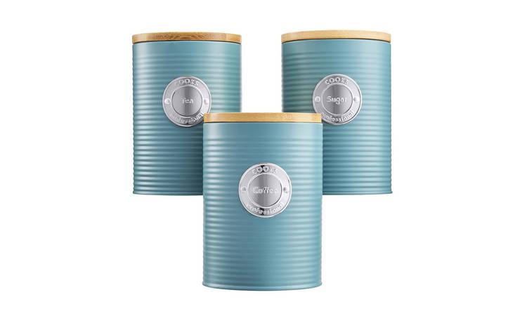 Cooks Professional 3 Piece Ribbed Kitchen Storage Set - Teal/Silver