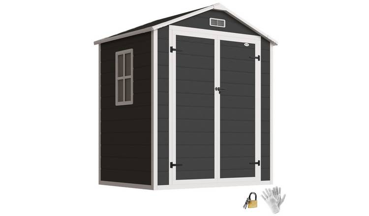 Outsunny Plastic Garden Shed with Floor for Patio Lawn Outdoor - Black