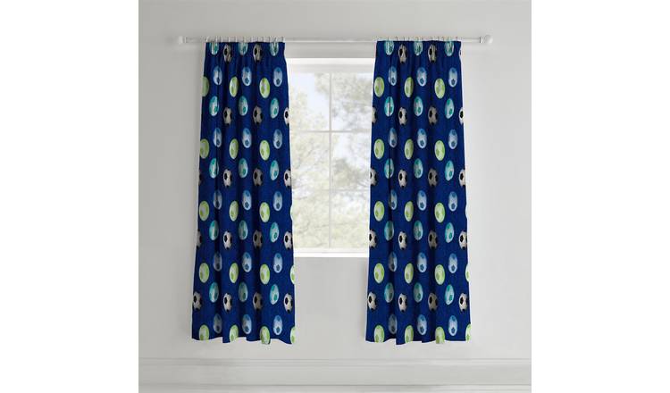 Catherine Lansfield Football Pencil Pleat Curtains - Blue - 168 x 183cm