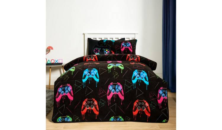 OHS Kids Gaming Teddy 10.5 Tog Coverless Duvet Set Black - Single