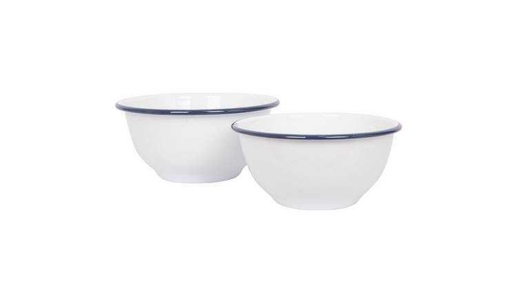 Argon Tableware 2pc White Enamel Mixing Bowl Set - Blue