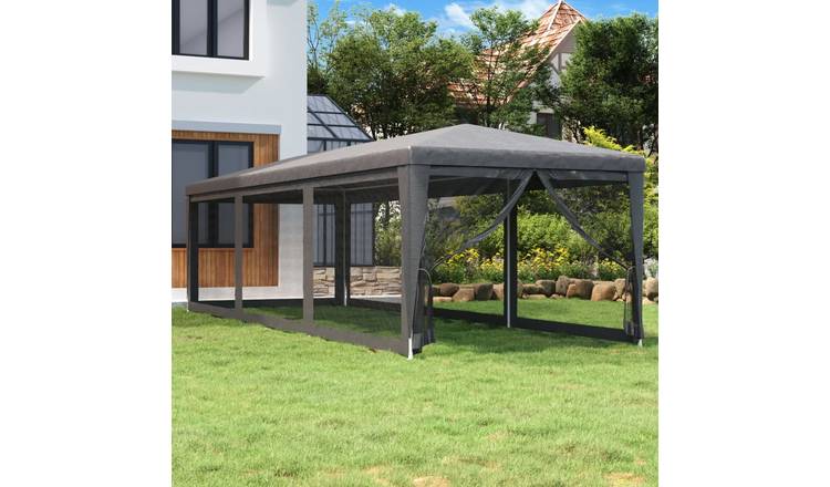 Walplus 3 x 9 m HDPE Party Tent with 8 Mesh Sidewalls - Anthracite