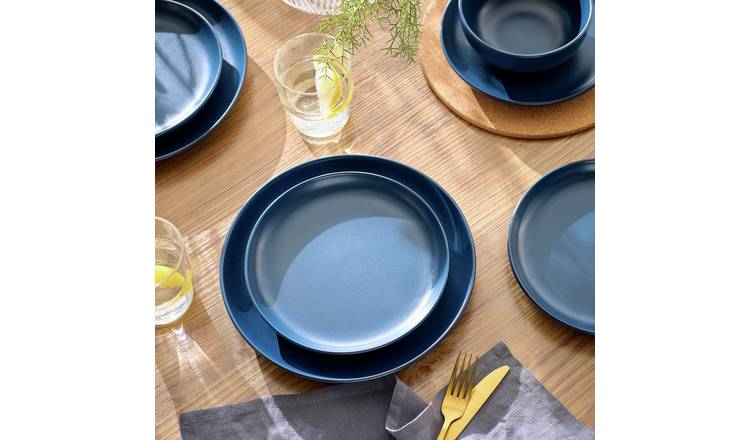 Habitat 12 Piece Matte Stoneware Dinner Set - Navy
