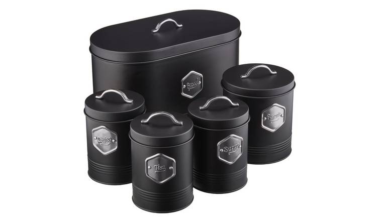 Cooks Professional 5 Piece Kitchen Cannister Storage Set - Black/Silver