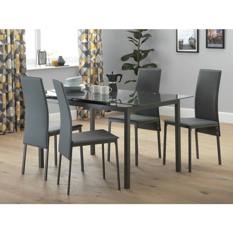 Argos Home Lido Extending Grey Dining Table & 4 Grey Chairs 0