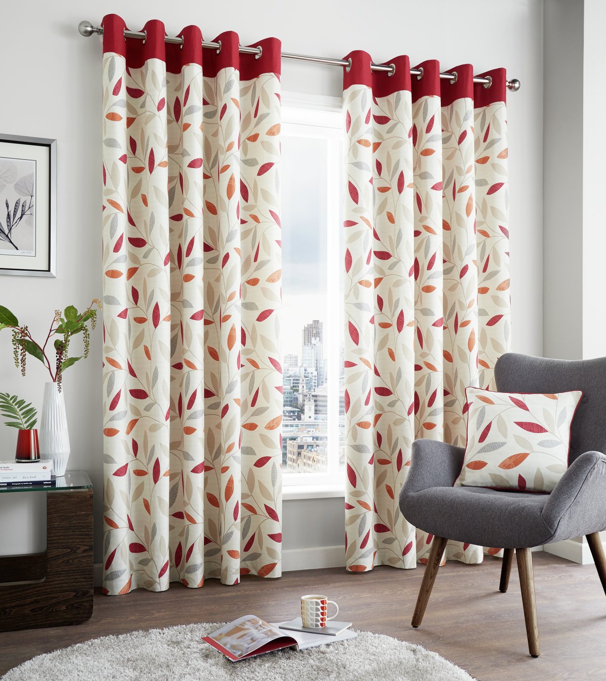 Fusion Beechwood Lined Curtains - 117x183cm - Red.