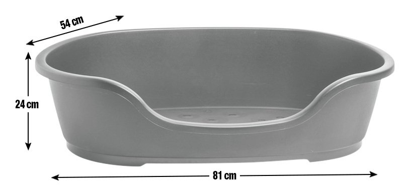 grey plastic dog bed