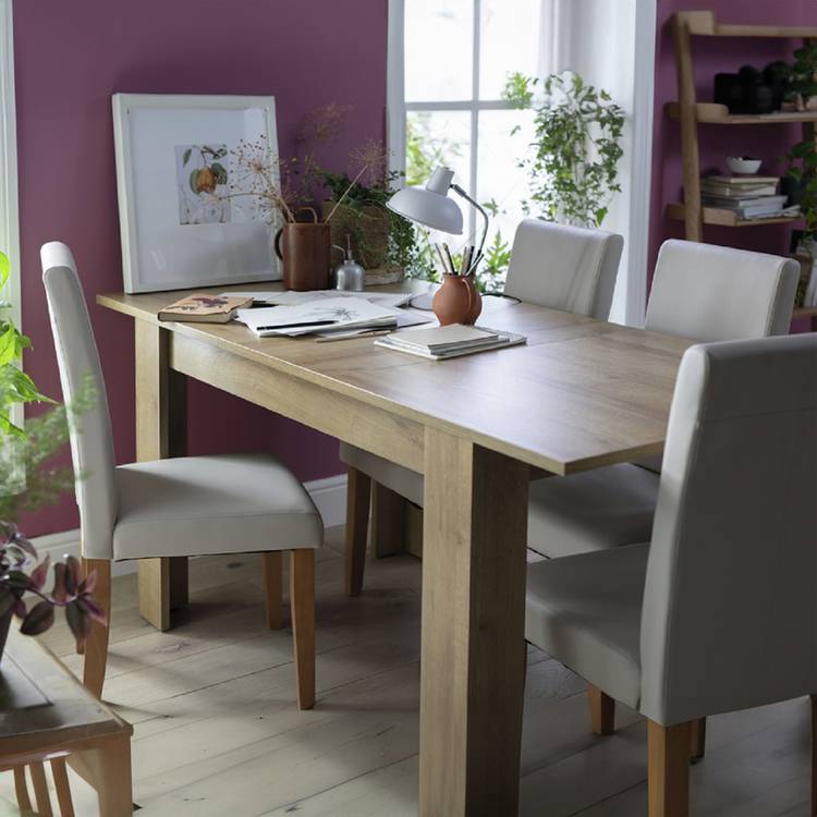 Argos Home Miami Oak Dining Table & 4 Cream Chairs 0