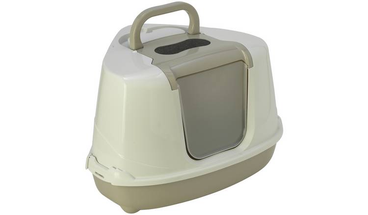 Hooded corner store cat litter box