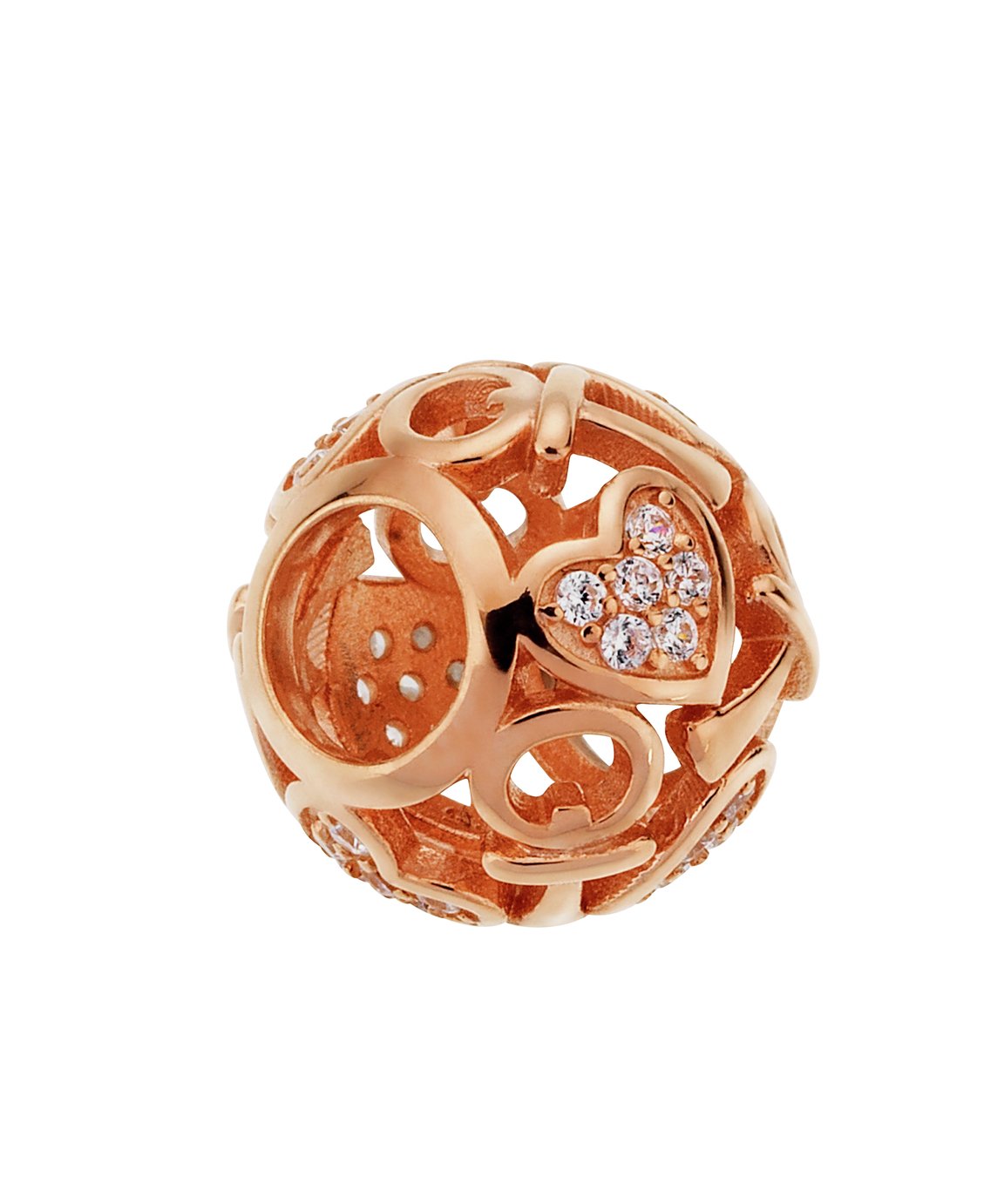 Moon & Back 9ct Rose Gold Plated Silver CZ Heart Bead