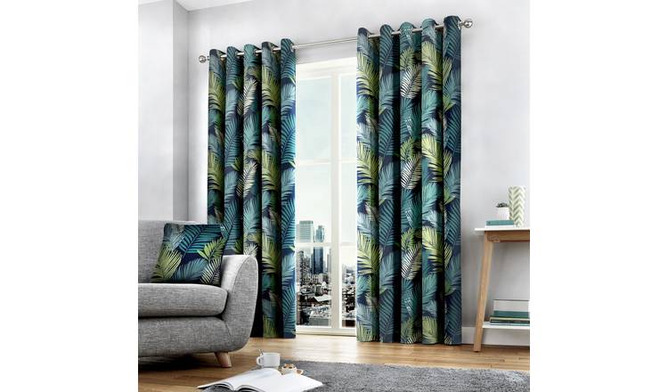 Fusion Tropical Palm Leaf Eyelet Curtains - Multicolour - 168x229cm