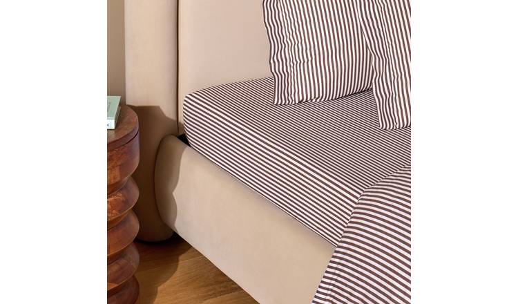 Habitat Oxford Stripe Cocoa Fitted Sheet - Double
