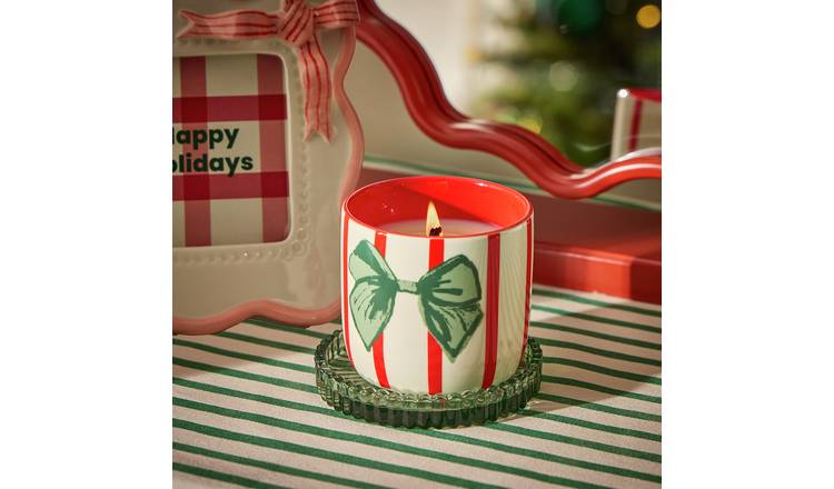 Argos Home Christmas Small Ceramic Bow Candle - Christmas Cookie