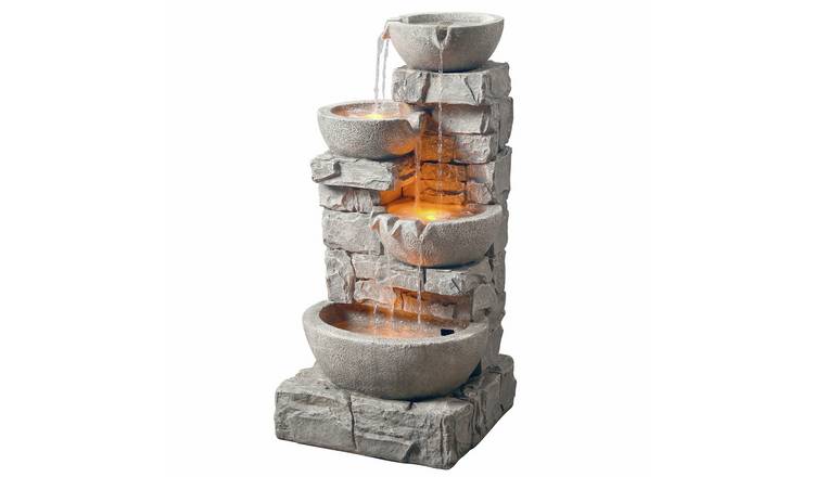 Teamson Home Cascading Bowls & Stacked Stones Water Fountain with LED Lights