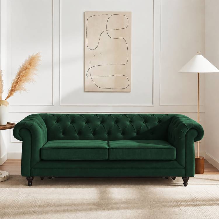 Habitat Chesterfield Velvet 3 Seater Sofa Bed - Green 0