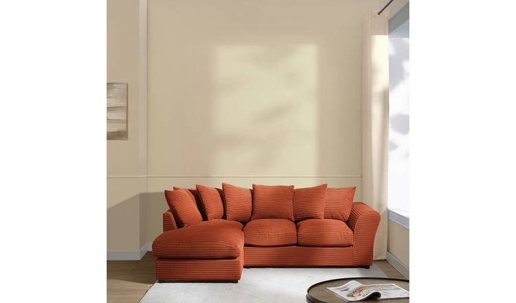 Argos Home Harry Large Cord Left Hand Corner Chaise Sofa - Rust