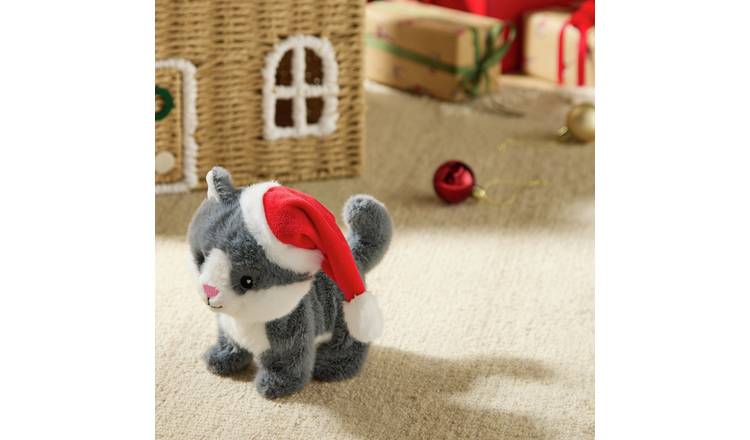 Argos Home Animated Kitten with Santa Hat Soft Toy