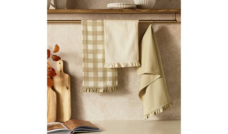 Argos Home Autumnal Gingham Pack of 3 Tea Towels - Beige