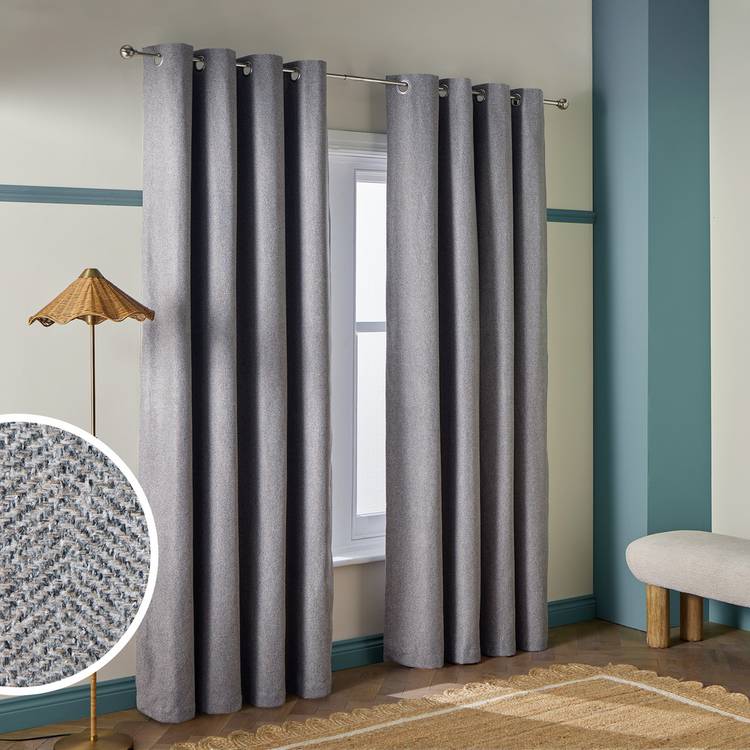 Habitat Textured Blackout Herringbone Eyelet Curtain - Dark Grey - 117x137cm 0