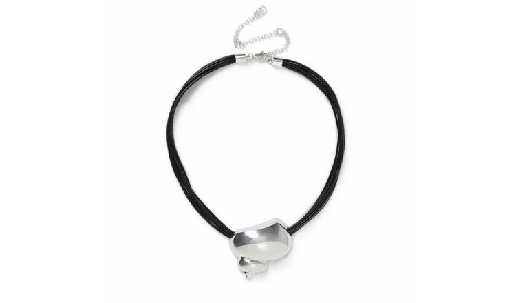 Freedom Silver Shell Black Cord Necklace