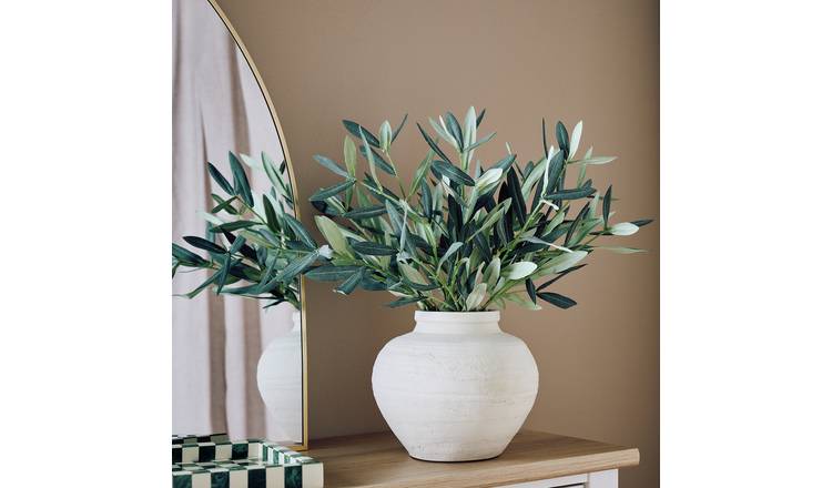 Bayswood Artificial Green Olive in White Resin Pot - 20cm