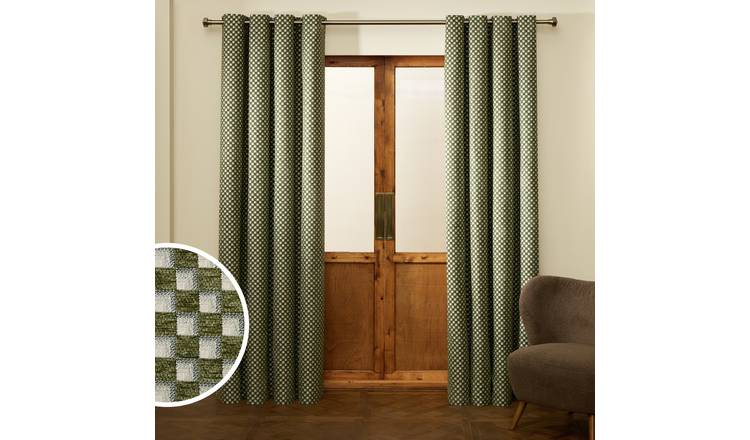 Habitat Chequered Blackout Eyelet Curtain - Green - 168x183cm