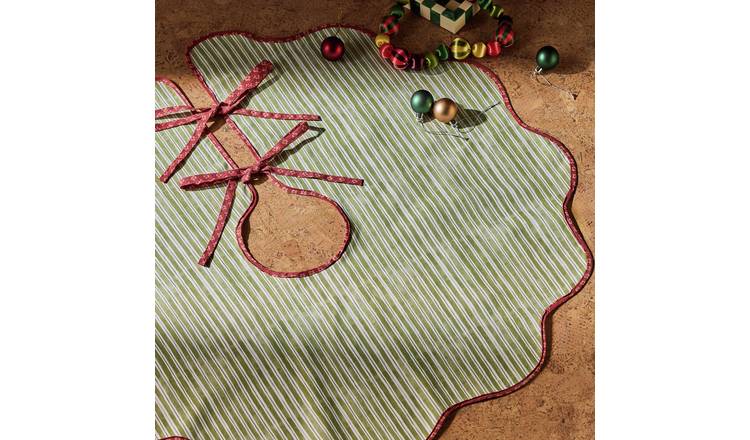 Habitat Vertical Green and White Striped Frill Christmas Tree Skirt