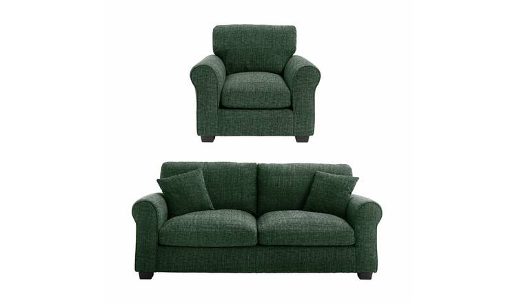 Argos Home Lisbon Fabric Chair & 3 Seater Sofa - Green