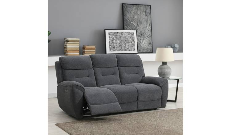 Sofa Source Huntington 3 Seater Power Recliner Sofa-DarkGrey
