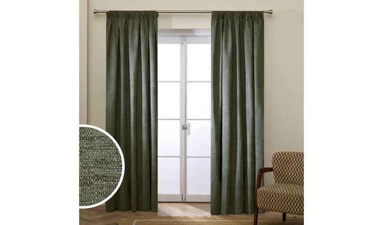 Habitat Basket Weave Blackout Pencil Pleat Curtain - Dark Green - 117x137cm