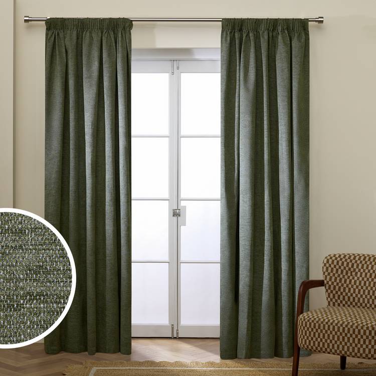 Habitat Basket Weave Blackout Pencil Pleat Curtain - Dark Green - 117x137cm 0