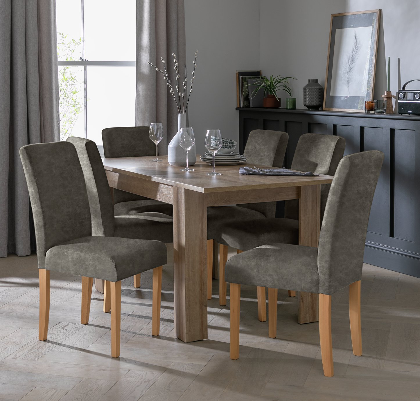 Argos Home Miami Extend Oak Dining Table & 4 Charcoal Chairs