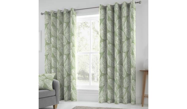 Fusion Matteo Palm Leaf Eyelet Curtains - Green - 168x137cm