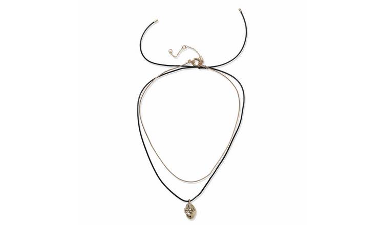 Freedom Gold Pendant Gold Tone & Black Cord Chain Necklace