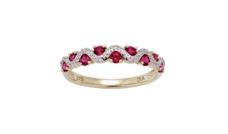 Revere 9ct Gold 0.03ct Diamond and Ruby Eternity Ring - K