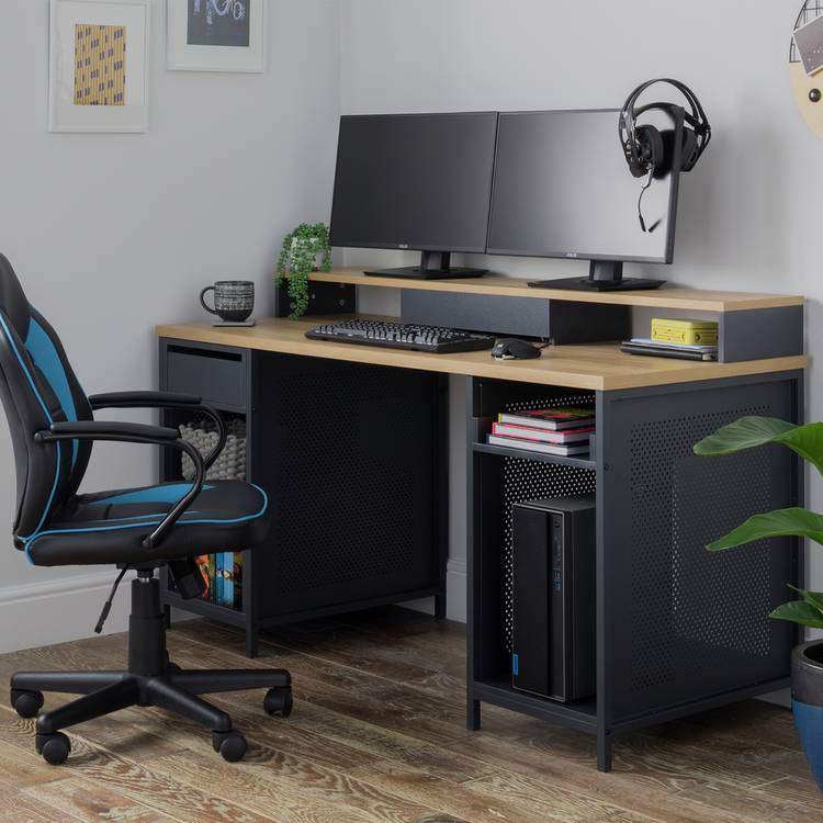 Argos Home Modular 1 Drawer Gaming Desk - Oak Effect & Black 0