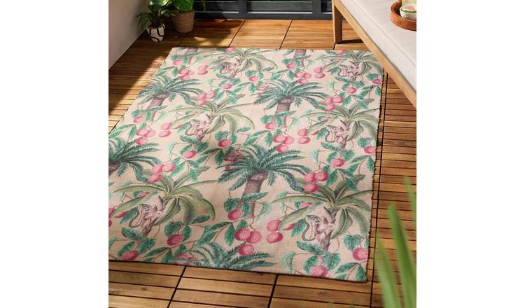 Furn Monkey Palm Polyester Green Rectangle Outdoor Rug