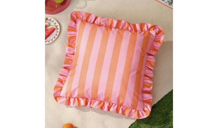 Furn Ruffle Stripe Pink Outdoor Cushion