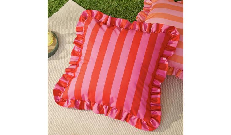 Furn Ruffle Stripe Red Outdoor Cushion
