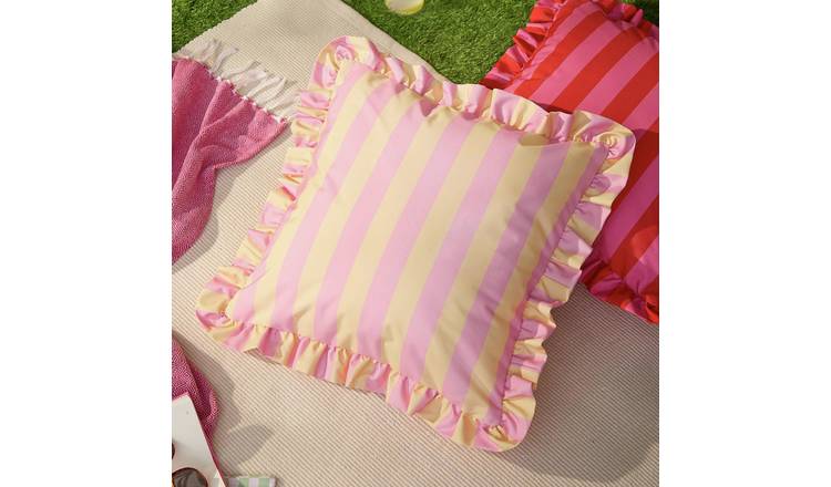 Furn Ruffle Stripe Yellow Outdoor Cushion